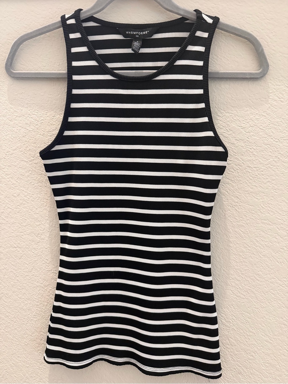 WhiteHouseBlackMarket Black & White Striped Ribbed Tank Top